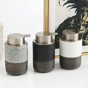 Textured Stoneware Ceramic Soap Dispenser (W)