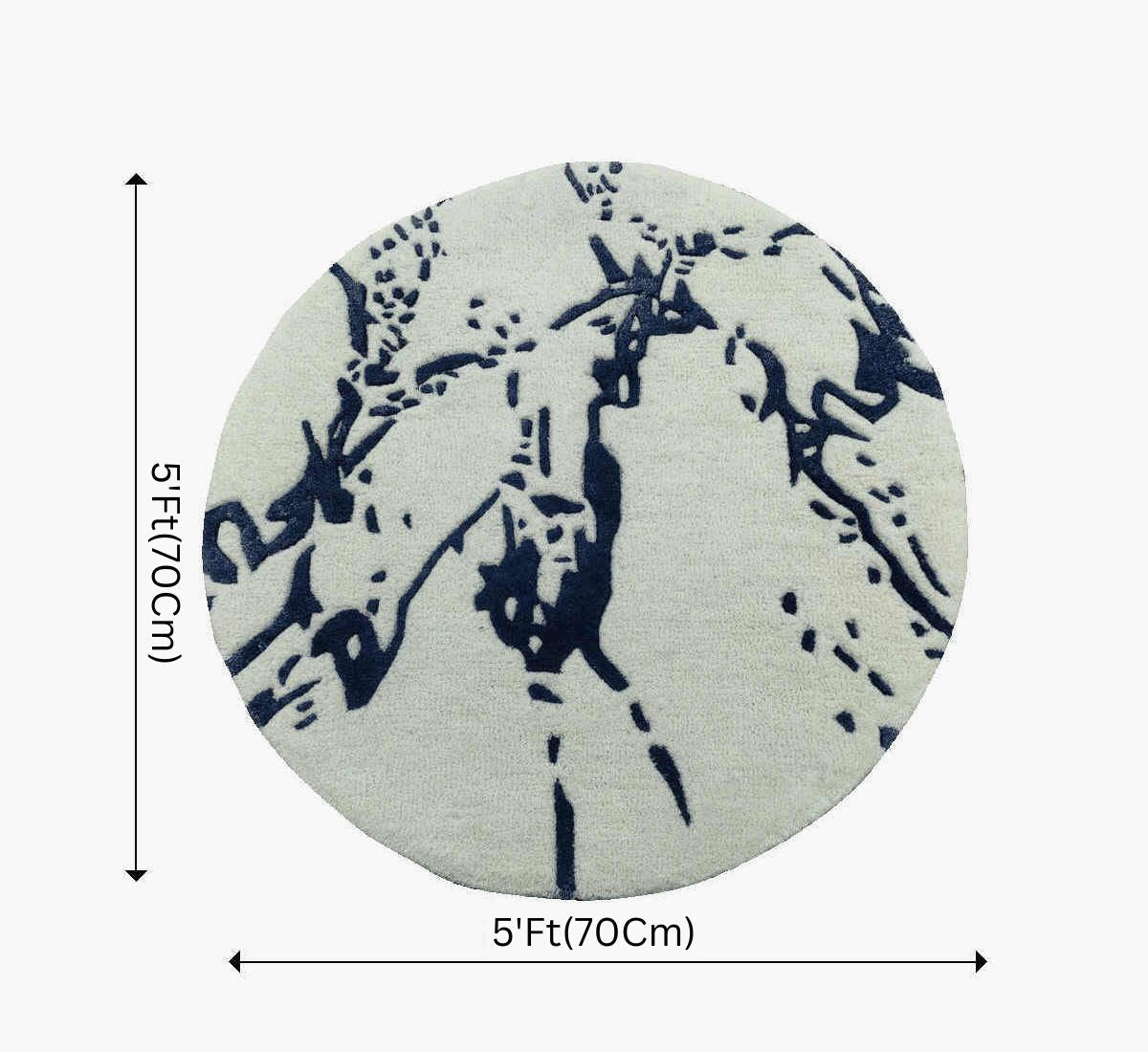 Round Contemporary Abstract Rug (White & Navy Blue) - BR