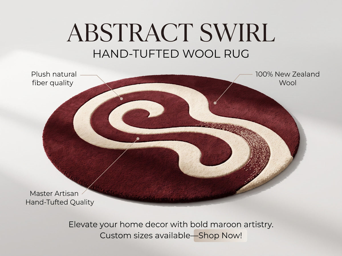 Abstract Swirl Wool Rug | Organic Swirling Loop Pattern (GG)