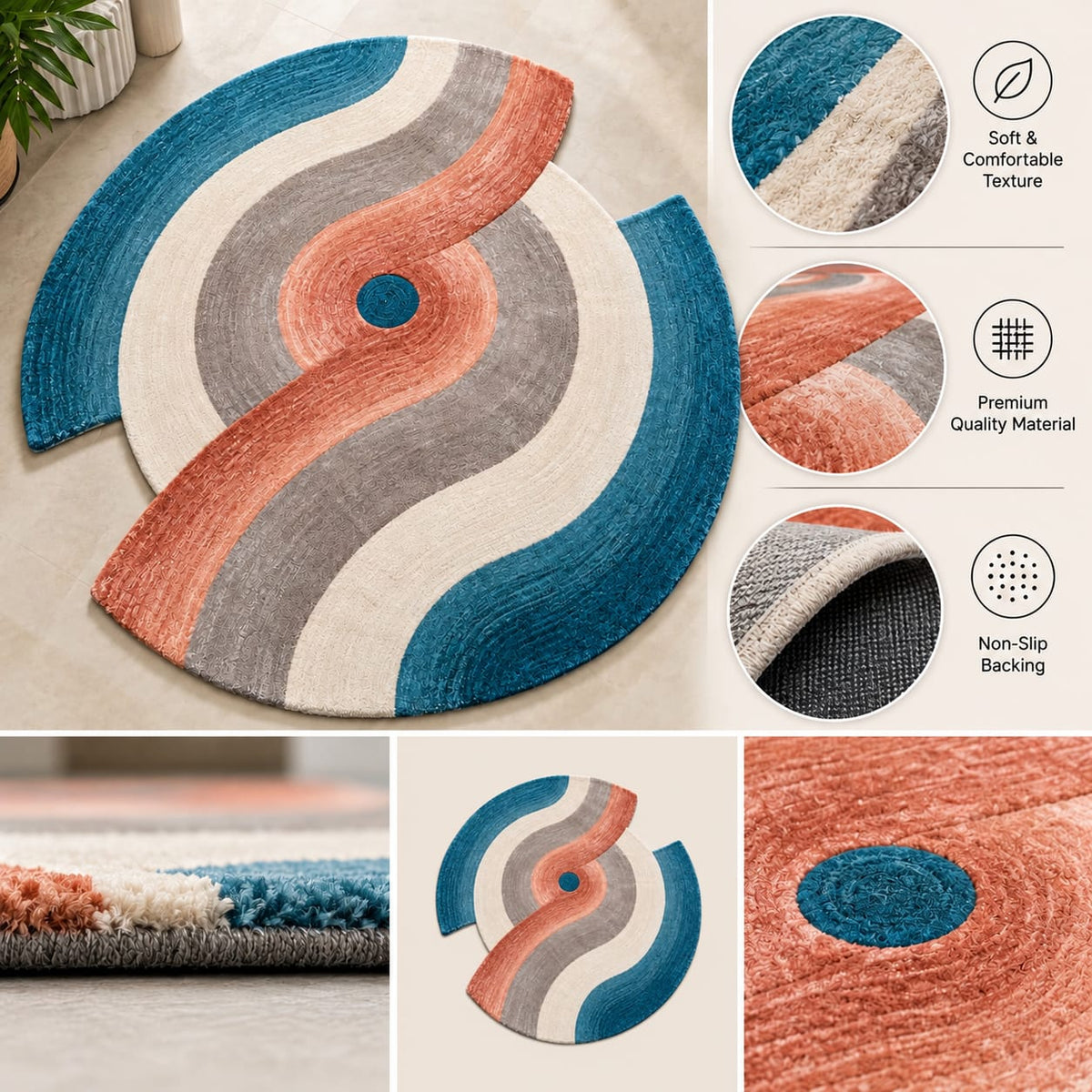 Abstract Wave Rug | Flowing Curved Wave Pattern with Organic Shape (GG)