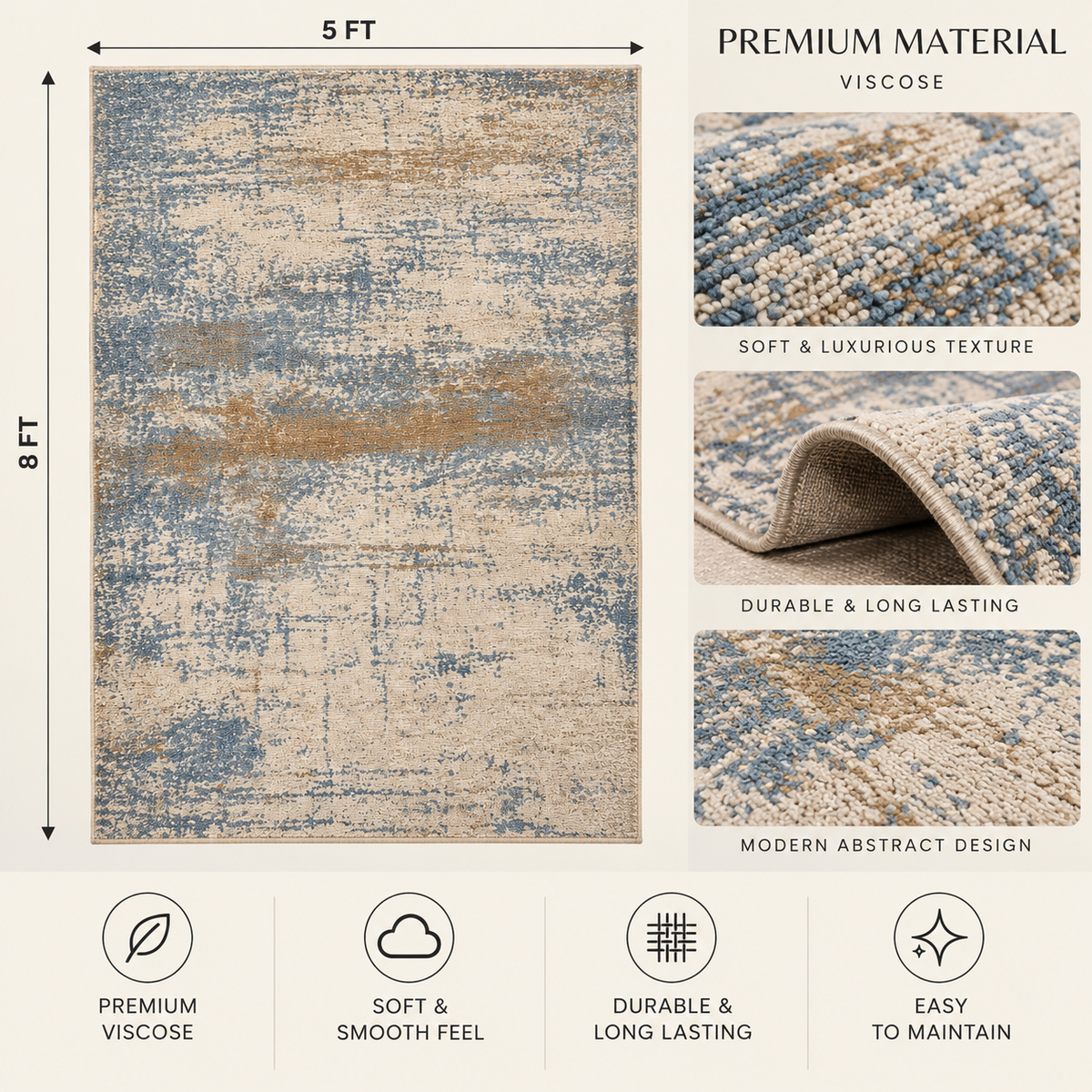 Azure Vintage Handloom Viscose Rug | Distressed Vintage Motif (GG)