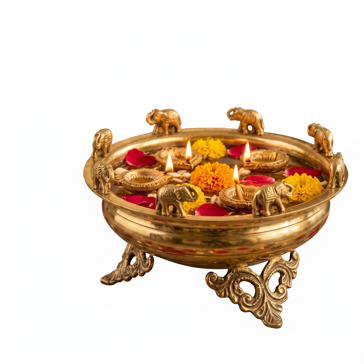 Brass Elephant Urli Bowl for Pooja & Home Décor - (DZ)