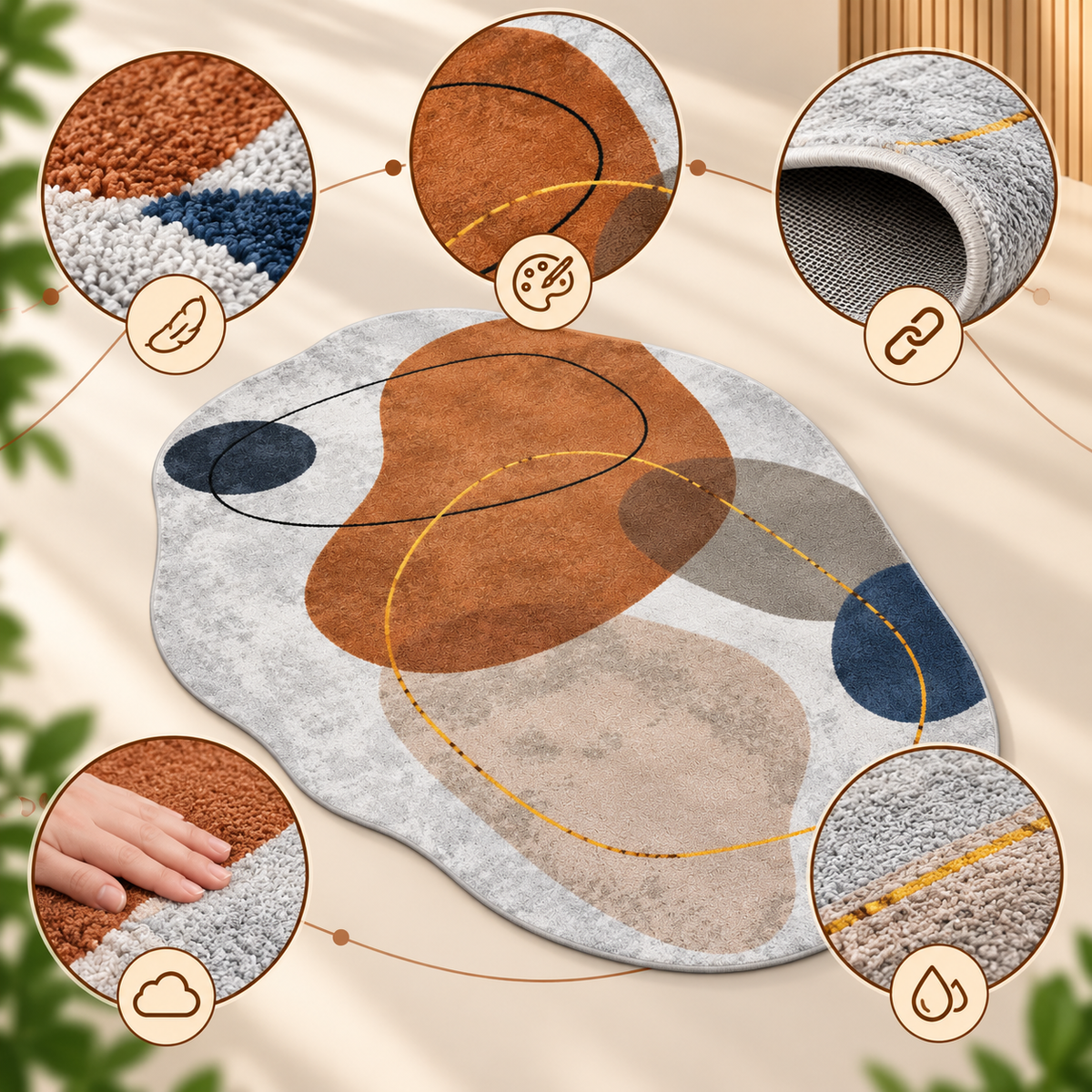 Contemporary Organic Abstract Rug | Fluid Organic Shapes with Artistic Curved Lines (GG)