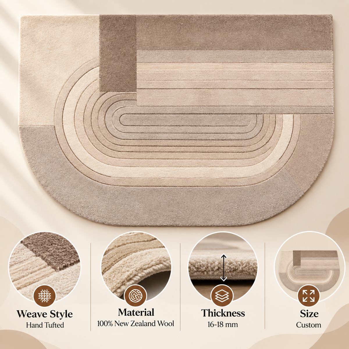 Contour Luxe Rug | Half-Rounded Silhouette with Contour Lines (GG)