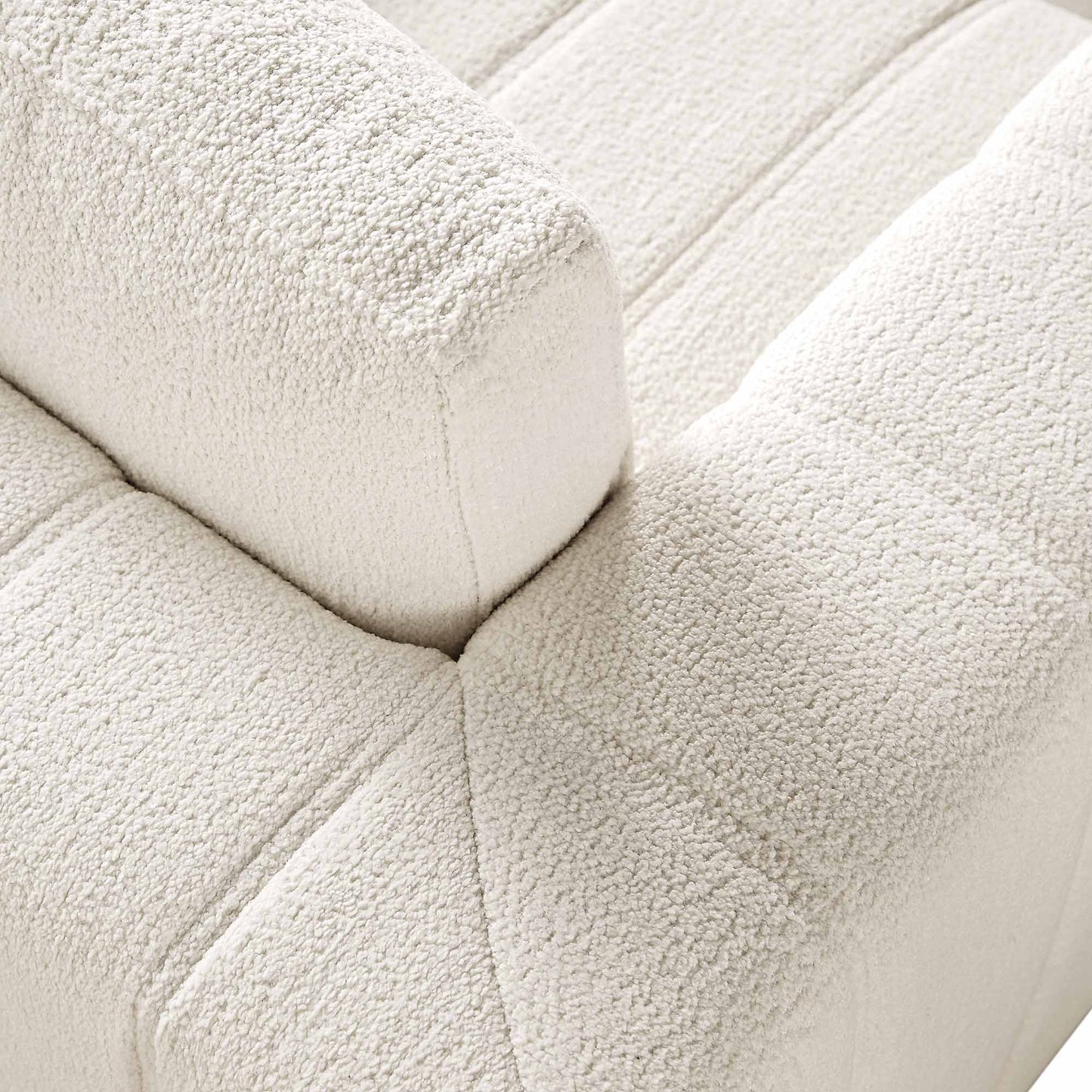 Dapi Beige Boucle 1-Seater Sofa with Wooden Base W 90 x D 87 x H 79 cm - (OT)
