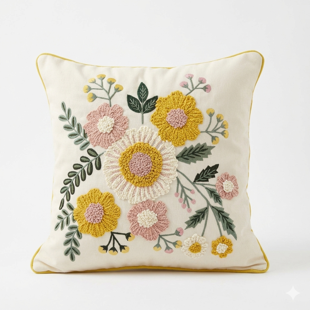 Heavy Embroidered Floral Cushion Cover - 16x16 Inches (CD)