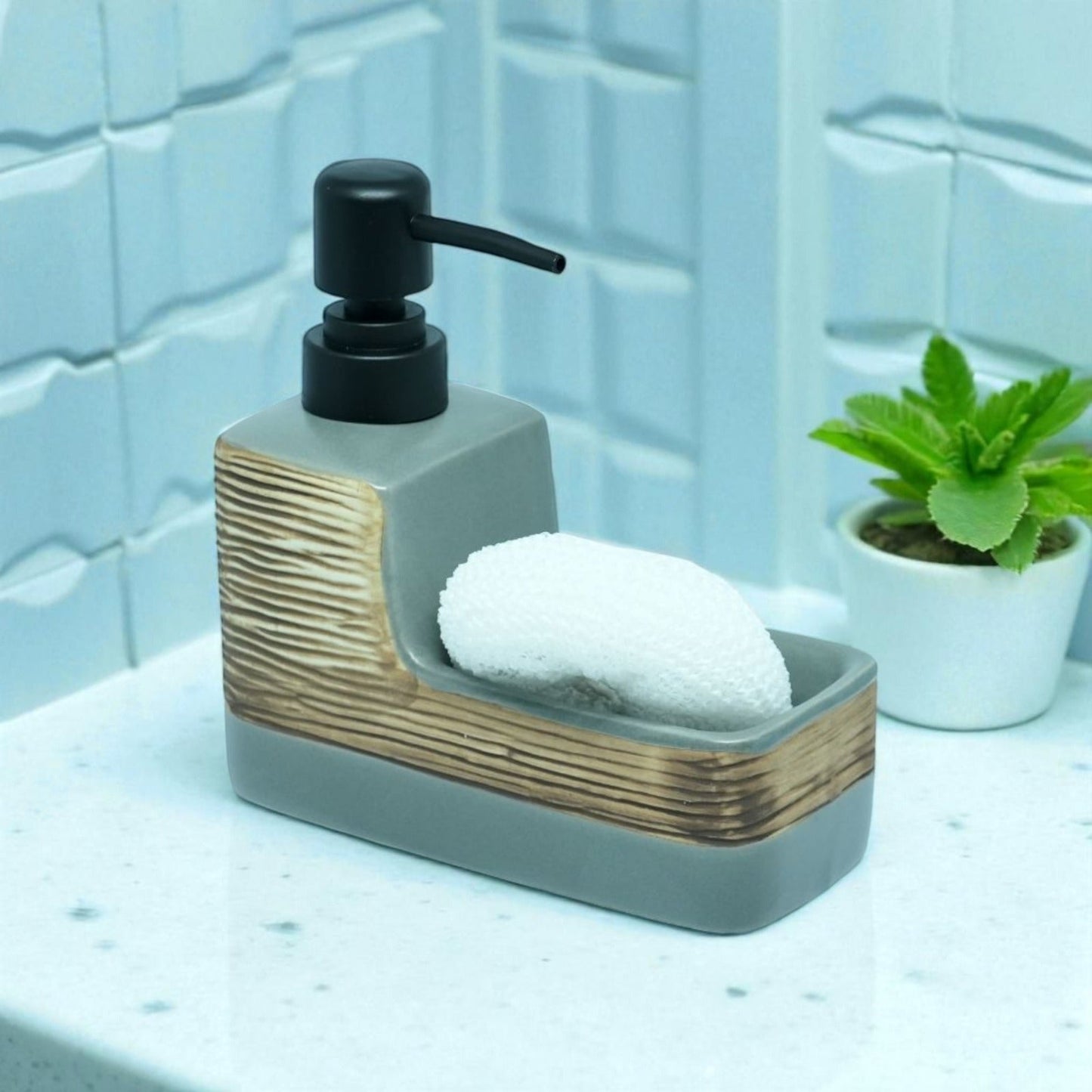 Integrated Scrubber Caddy Series Ceramic Soap Dispenser (W)