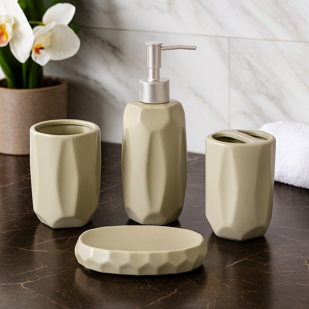 The Prism Bathroom Accessory Set - 1 Soap Dispenser + Toothbrush Holder + 1 Tumblers + 1 Soap Dish (W)