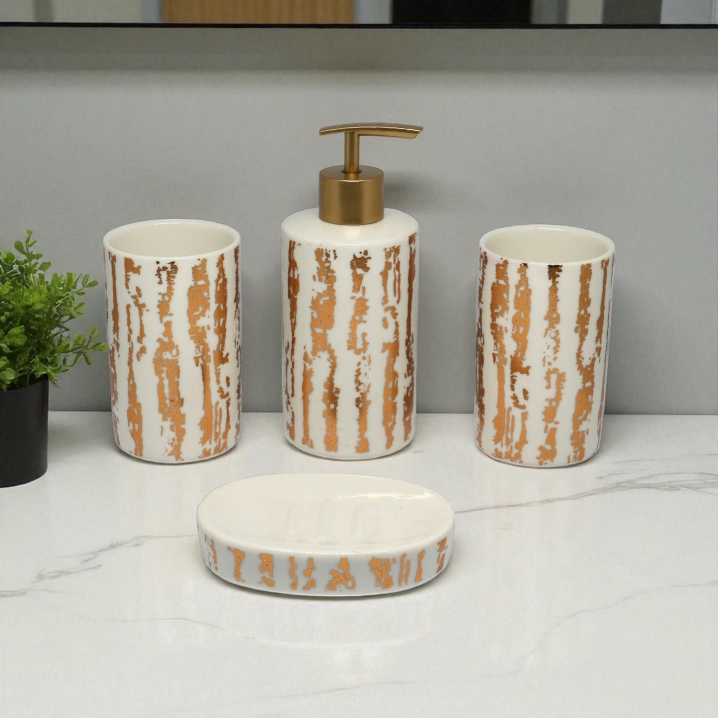 Midnight & Mist Bathroom Accessories Set - 1 Soap Dispenser + Toothbrush Holder + 1 Tumblers + 1 Soap Dish (W)
