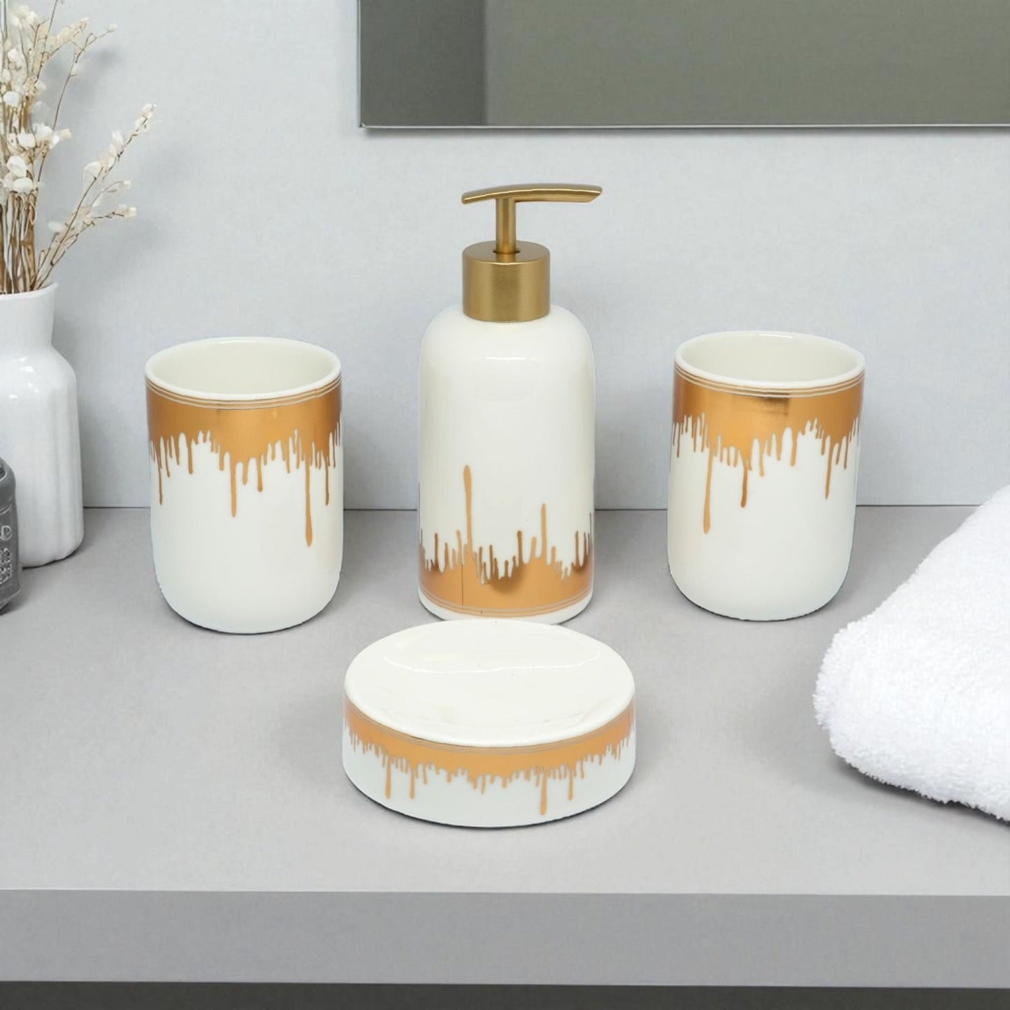 The Meridian Bathroom Accessories Set - 1 Soap Dispenser + Toothbrush Holder + 1 Tumblers + 1 Soap Dish (W)
