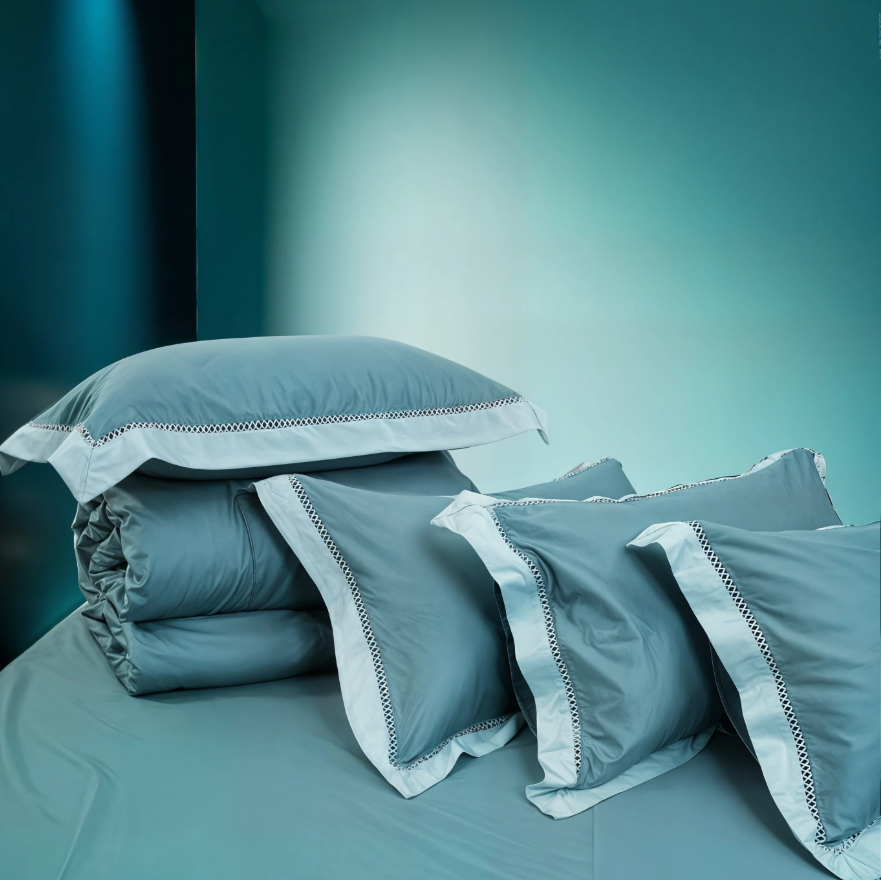 Moon Pistachio Sky (400TC) - 100% Cotton King-Size Bedsheet + 2 Pillow Covers