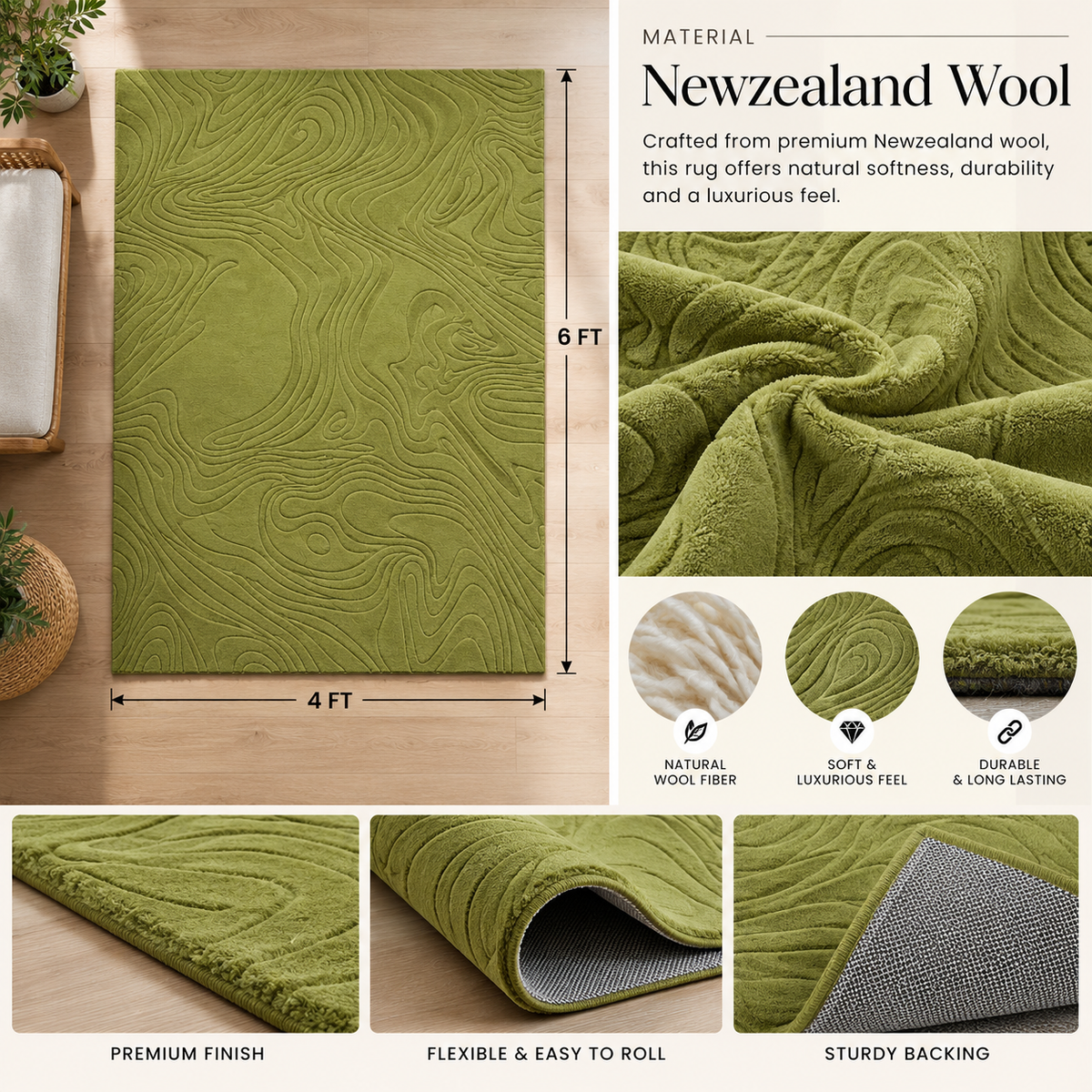 Olive Abstract Rug | Embossed Contour Abstract Pattern (GG)