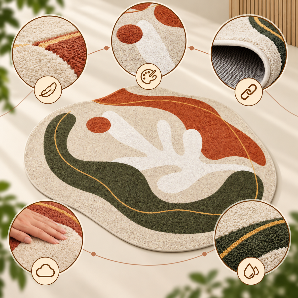 Organic Olive Abstract Rug | Fluid Abstract Composition with Organic Curves (GG)