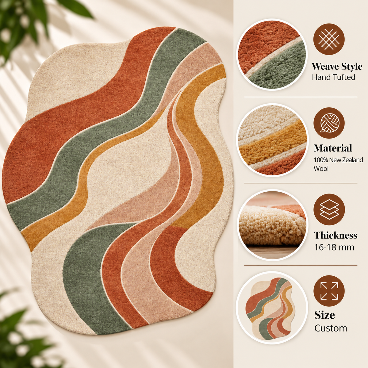 Organic Wave Harmony Rug | Flowing Organic Wave Layered Bands (GG)