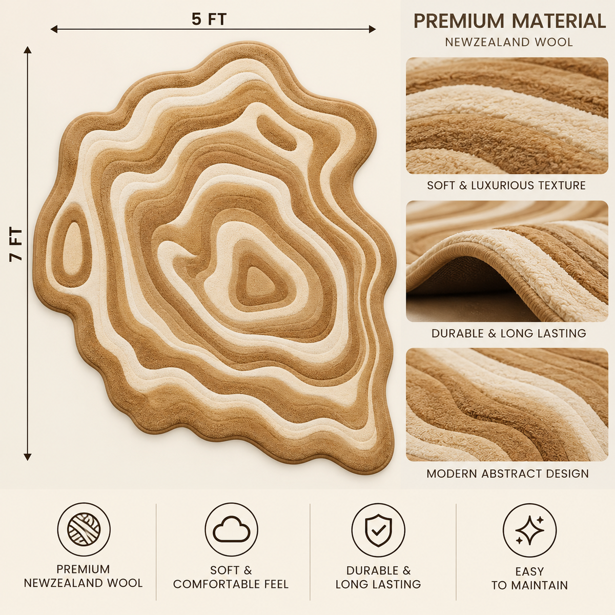 Organic Wave New Zealand Wool Rug | Flowing Organic Wave Contour Pattern (GG)