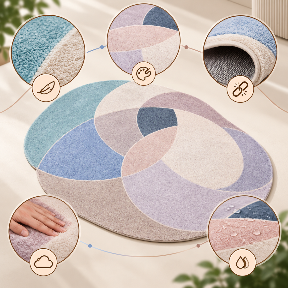 Pastel Overlap Modern Rug | Geometric Oval Form Composition (GG)