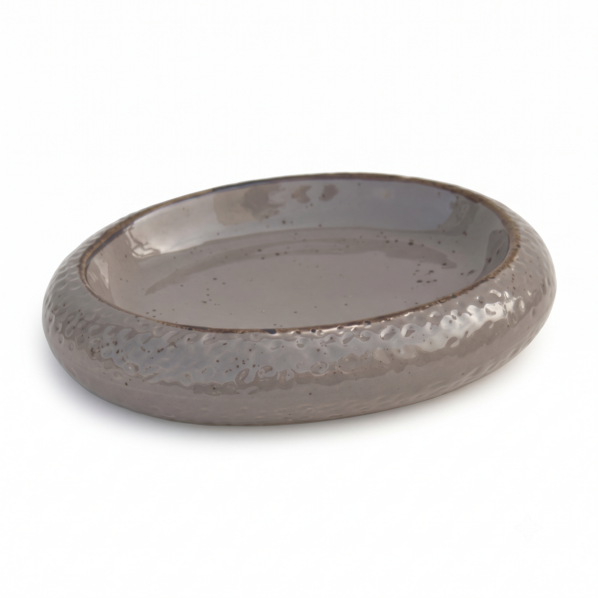 Premium Grey Ceramic Oval Serving Platter – Glossy Speckled Finish with Textured Rim | 27 × 21 × 6 cm (DZ)