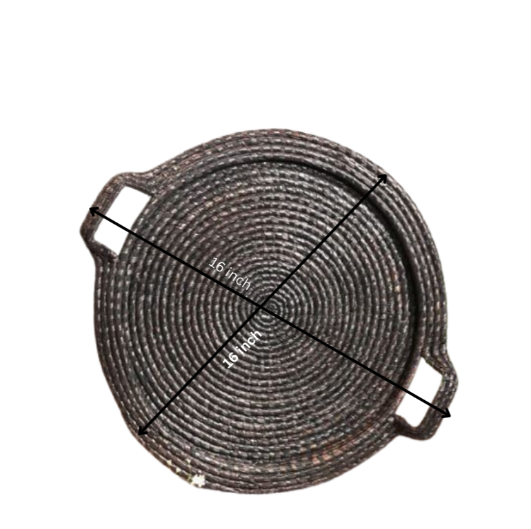 Premium Handwoven Sabai Grass Round Serving Tray with Handles | 16 Inch (DZ)