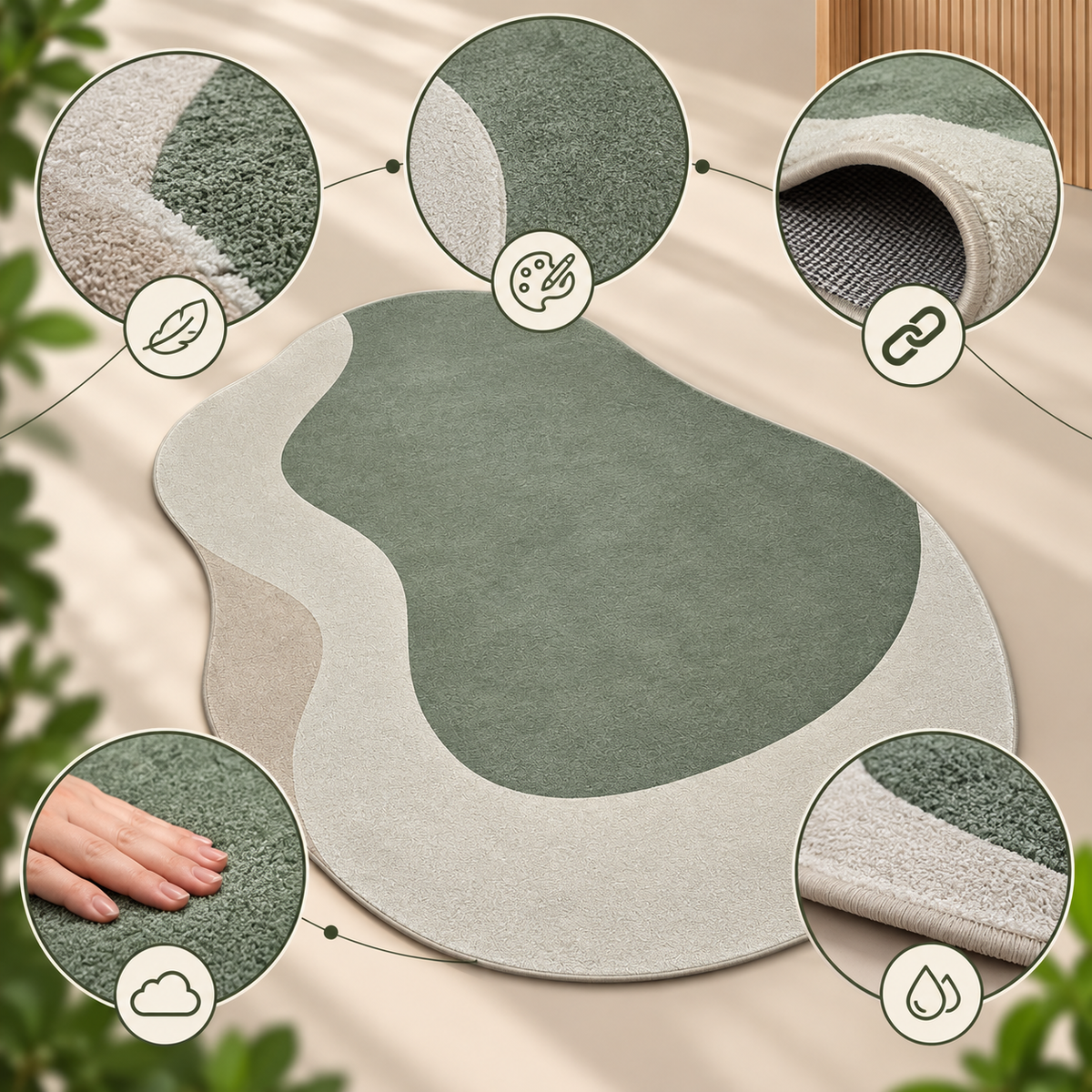 Sage Green Organic Rug | Flowing Organic Silhouette with Layered Tones (GG)