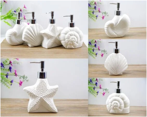 Coastal Shell Ceramic Soap Dispenser (W)