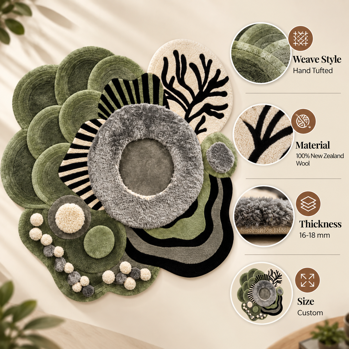 Sculptural Botanica Rug | Organic Botanical Flowing Petal Pattern (GG)