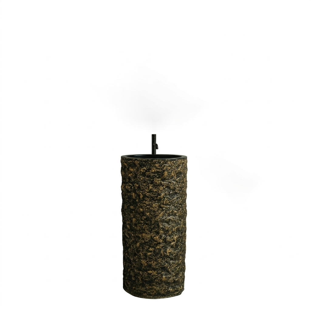 The Rock Black Gold Pedestal | Stone & Wood Series 400mm (W) x 400mm (D) x 850mm (H) - (V)