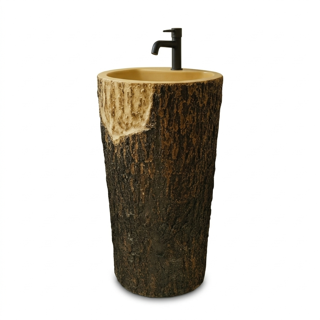 The Woody Sculptural Basin | Stone & Wood Collection 430mm (W) x 430mm (D) x 860mm (H) - (V)