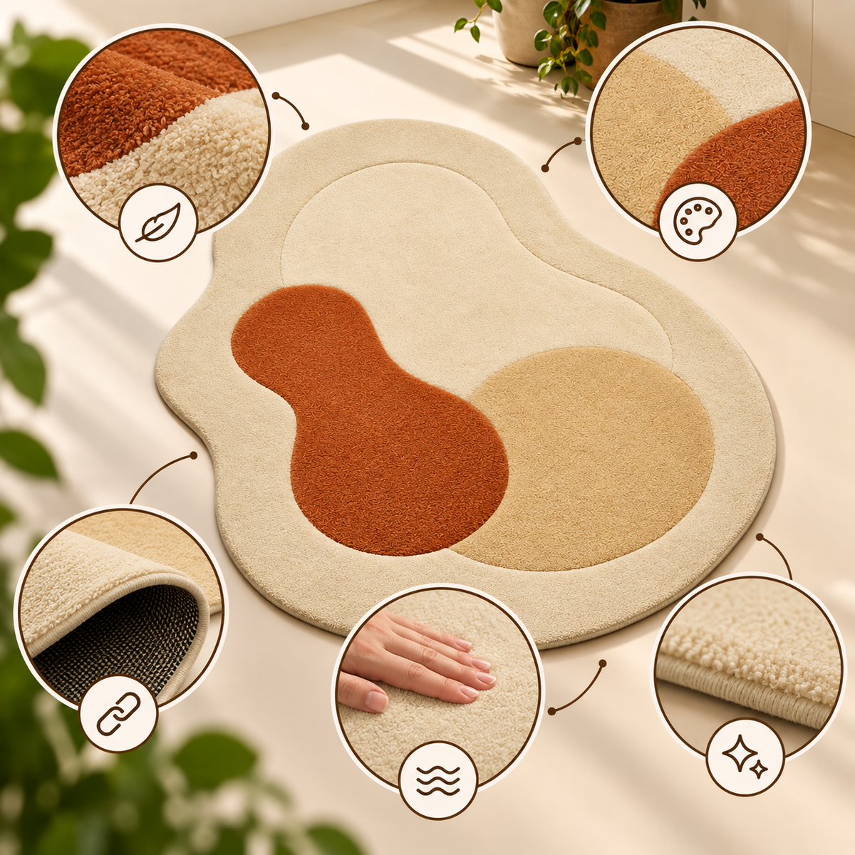 Warm Organic Abstract Rug | Flowing Organic Contours with Minimalist Abstract Pattern (GG)