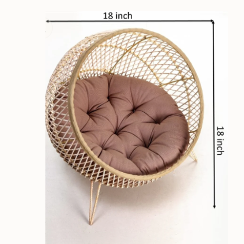 Wooden Luxury Handmade Cat and Small Dog Cane Bed – 18"*18" with Cushion & Play Toy (N)