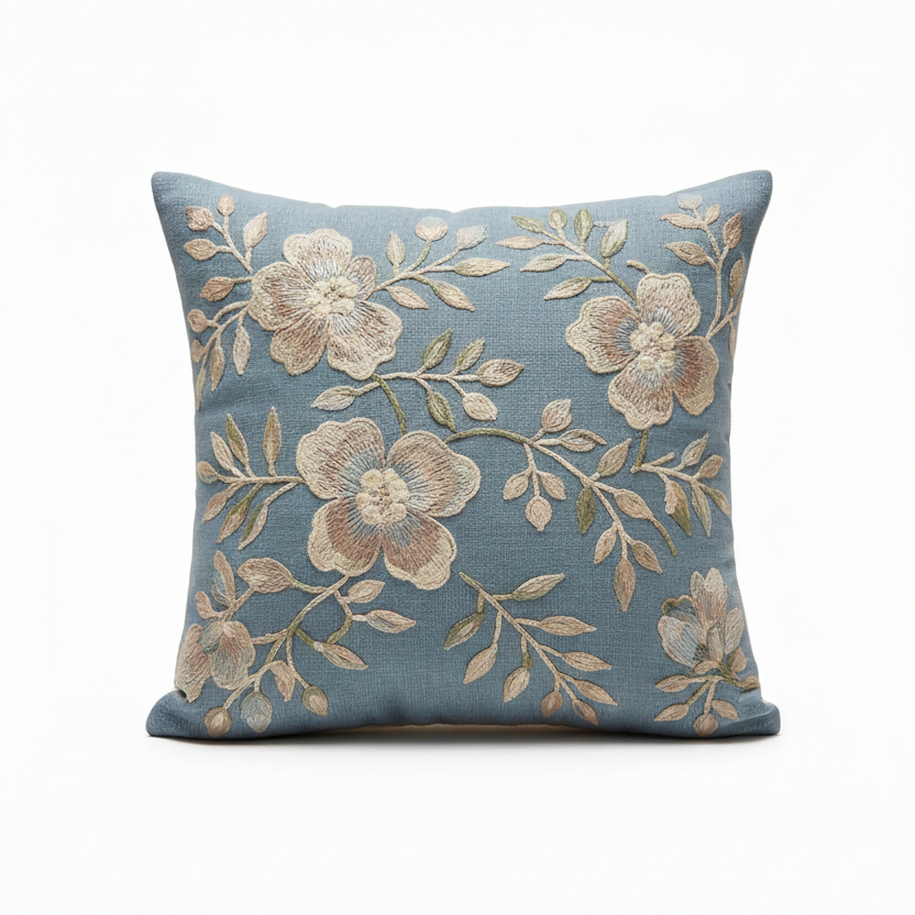Sage Floral Embroidered Cushion Cover 40*40cms - (TFB)