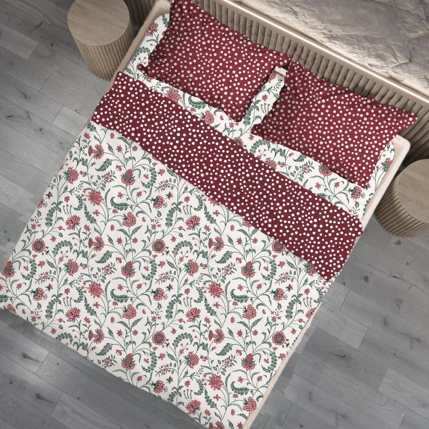 Dreamline Rich Burgundy Queen Size Comforter Set - 1 Bedsheet + 2 Pillow Covers + 1 Comforter (BC)