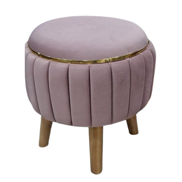 Blush Pink Velvet Round Ottoman - 16*14 inches (TFB)