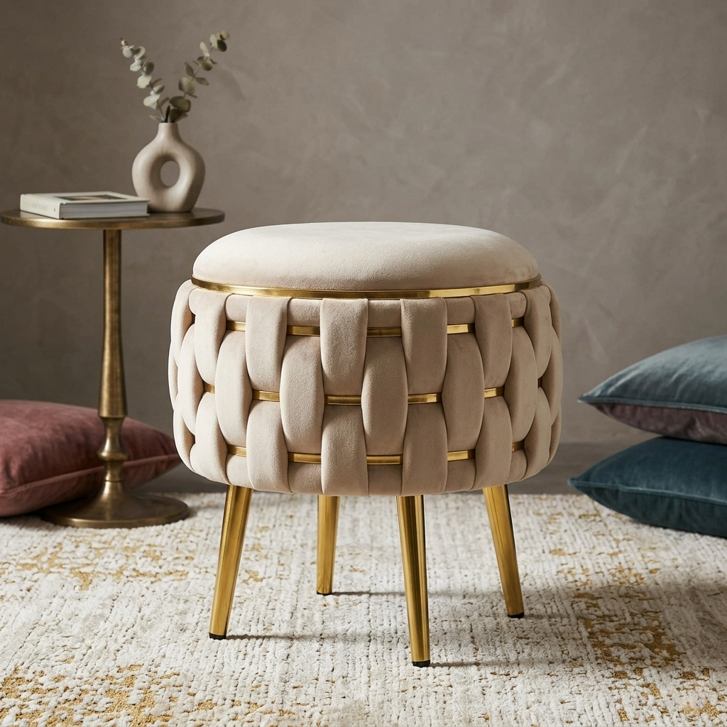 Modern Velvet Woven-Look Ottoman - 16*14 inches (TFB)