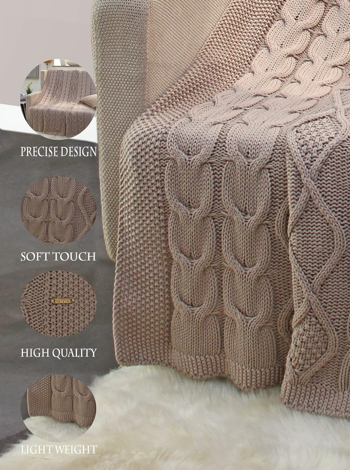 Chunky Cable-Knit Cotton Throw - 50*60 inches (TFB)