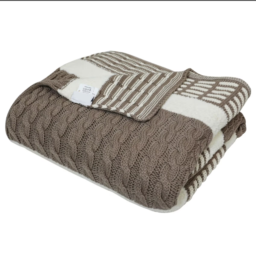 Artisanal Cocoa & Cream Dual-Tone Knit Cotton Throw - 50*60 inches (TFB)