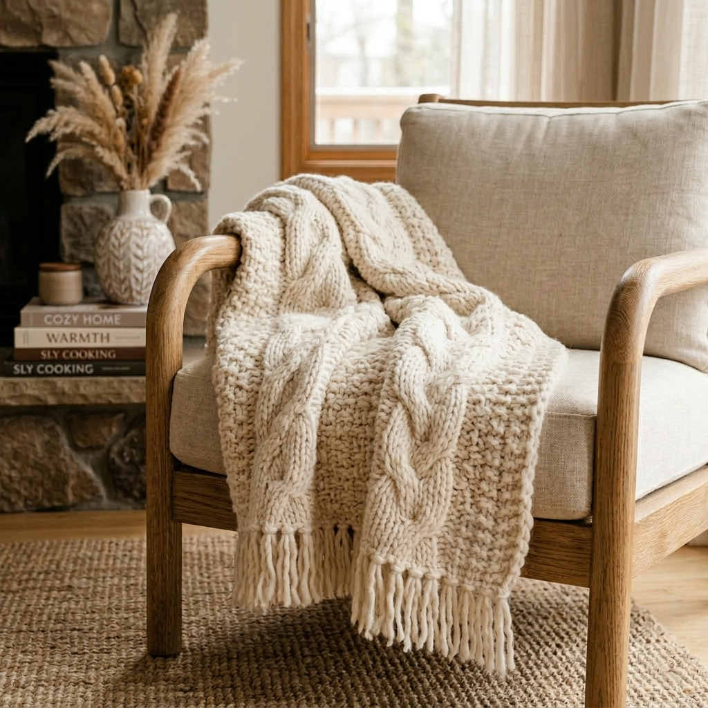 Neutral beige textured quilt and pillows on a modern bed with minimal decor and a potted plant