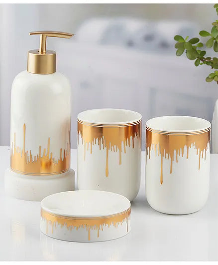 The Meridian Bathroom Accessories Set - 1 Soap Dispenser + Toothbrush Holder + 1 Tumblers + 1 Soap Dish (W)
