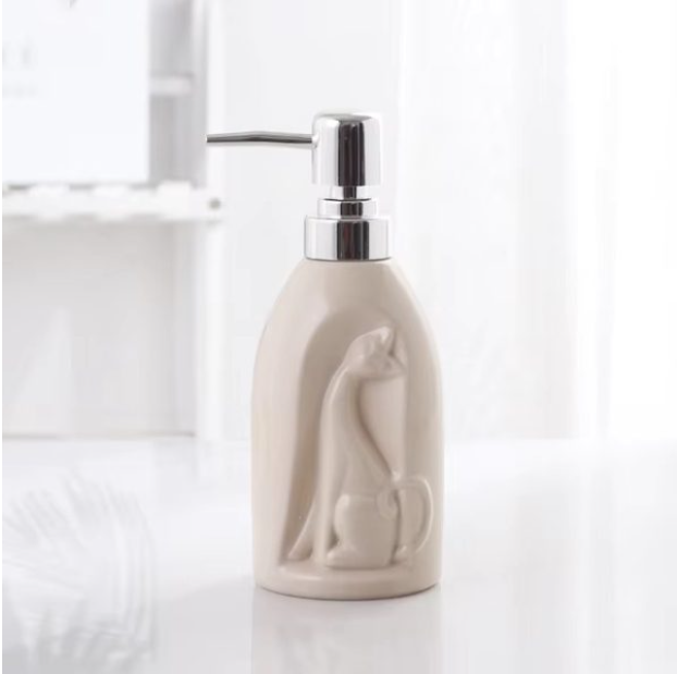 Embossed Cat Ceramic Soap Dispenser (W)
