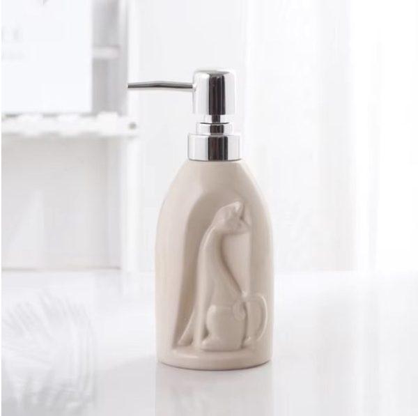 Embossed Cat Ceramic Soap Dispenser (W)