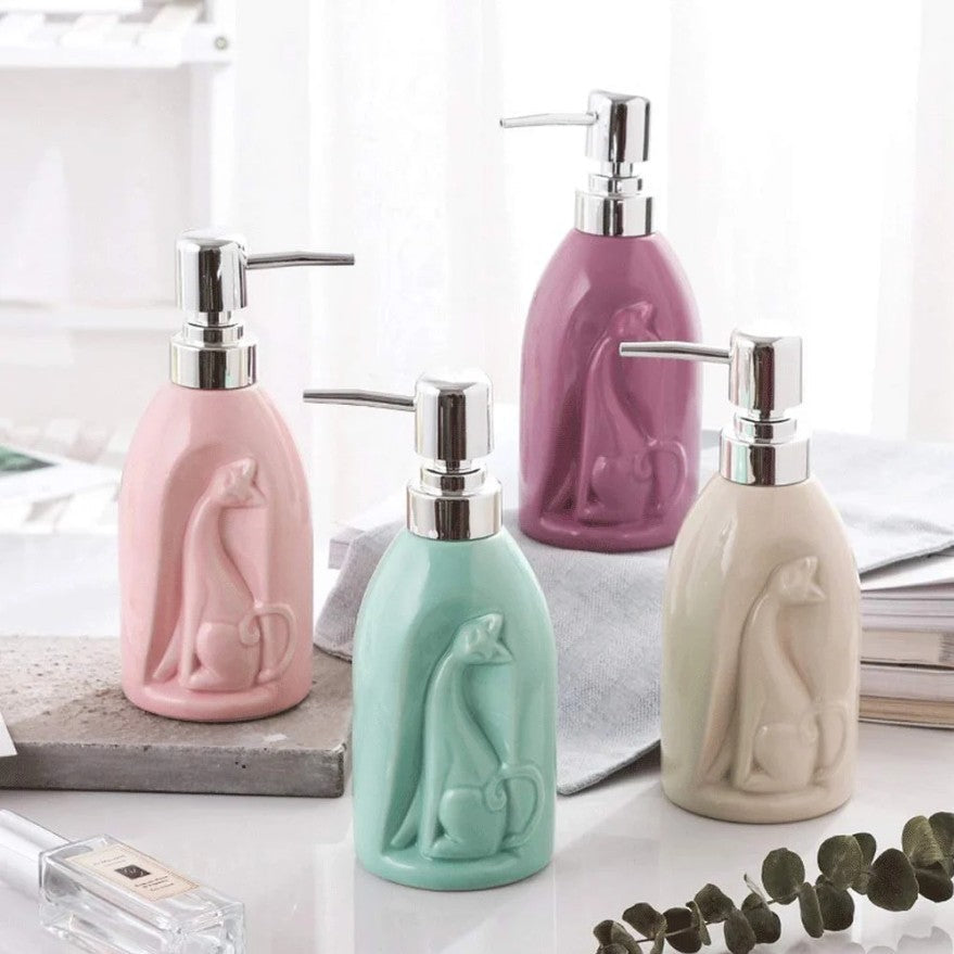Embossed Cat Ceramic Soap Dispenser (W) Urban Nivasa