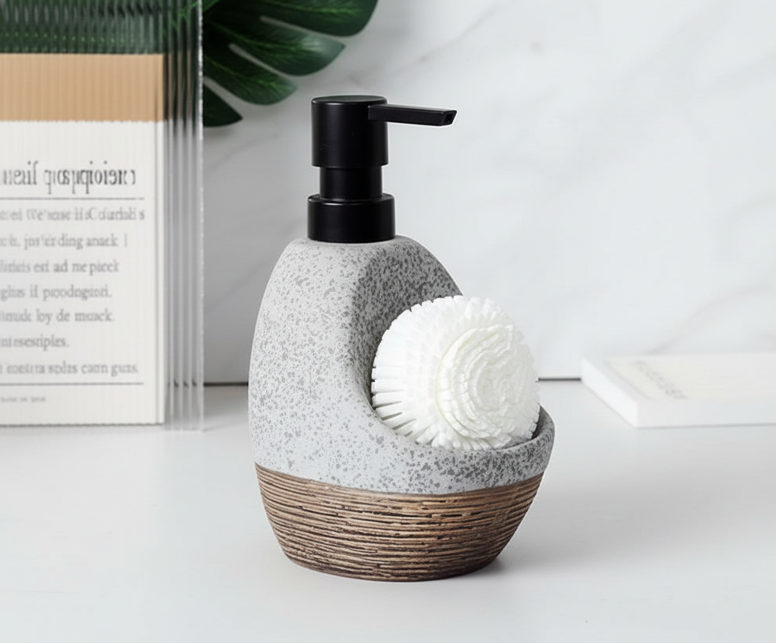 Artisanal Ribbed Textured Ceramic Soap Dispenser (W)