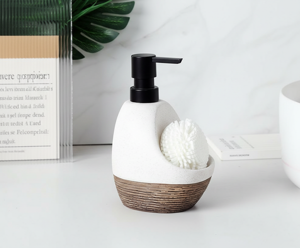 Artisanal Ribbed Textured Ceramic Soap Dispenser (W)
