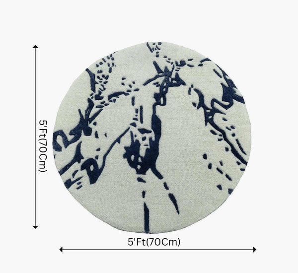 Round Contemporary Abstract Rug (White & Navy Blue) - BR