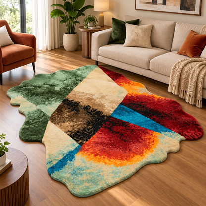 Abstract Color New Zealand Wool & Art Silk Rug | Abstract Color-Block & Organic Silhouette (GG)
