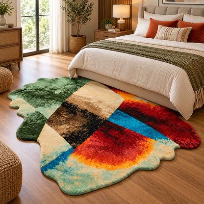 Abstract Color New Zealand Wool & Art Silk Rug | Abstract Color-Block & Organic Silhouette (GG)