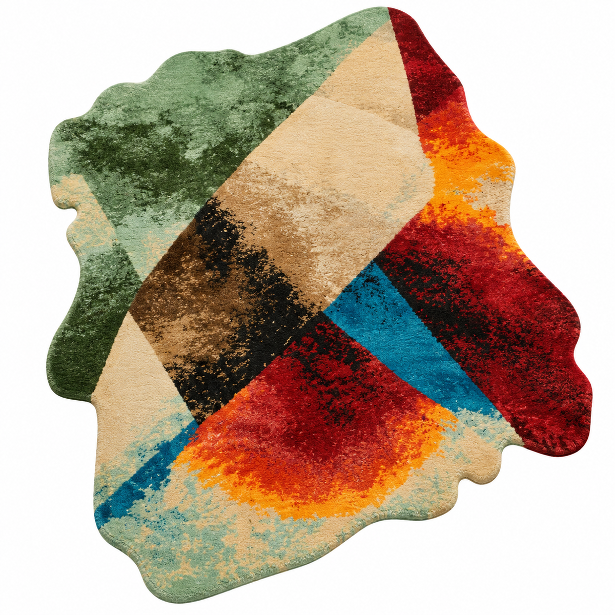 Abstract Color New Zealand Wool & Art Silk Rug | Abstract Color-Block & Organic Silhouette (GG)