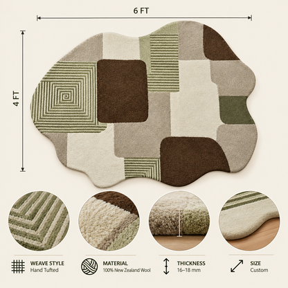Abstract New Zealand Wool Rug | Geometric & Organic Abstract Pattern (GG)