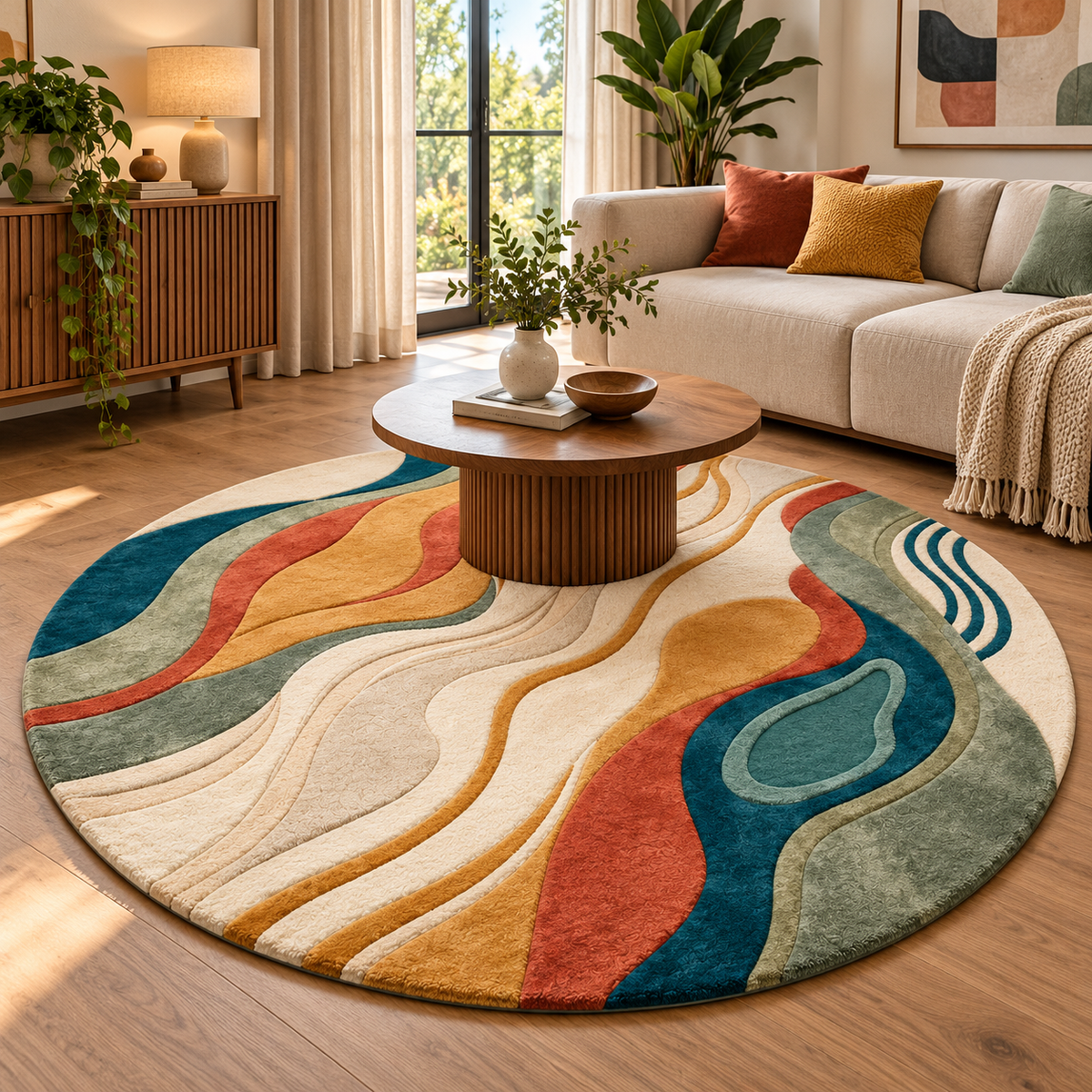 Abstract Organic Swirl Round Rug | Fluid Swirl Pattern (GG)