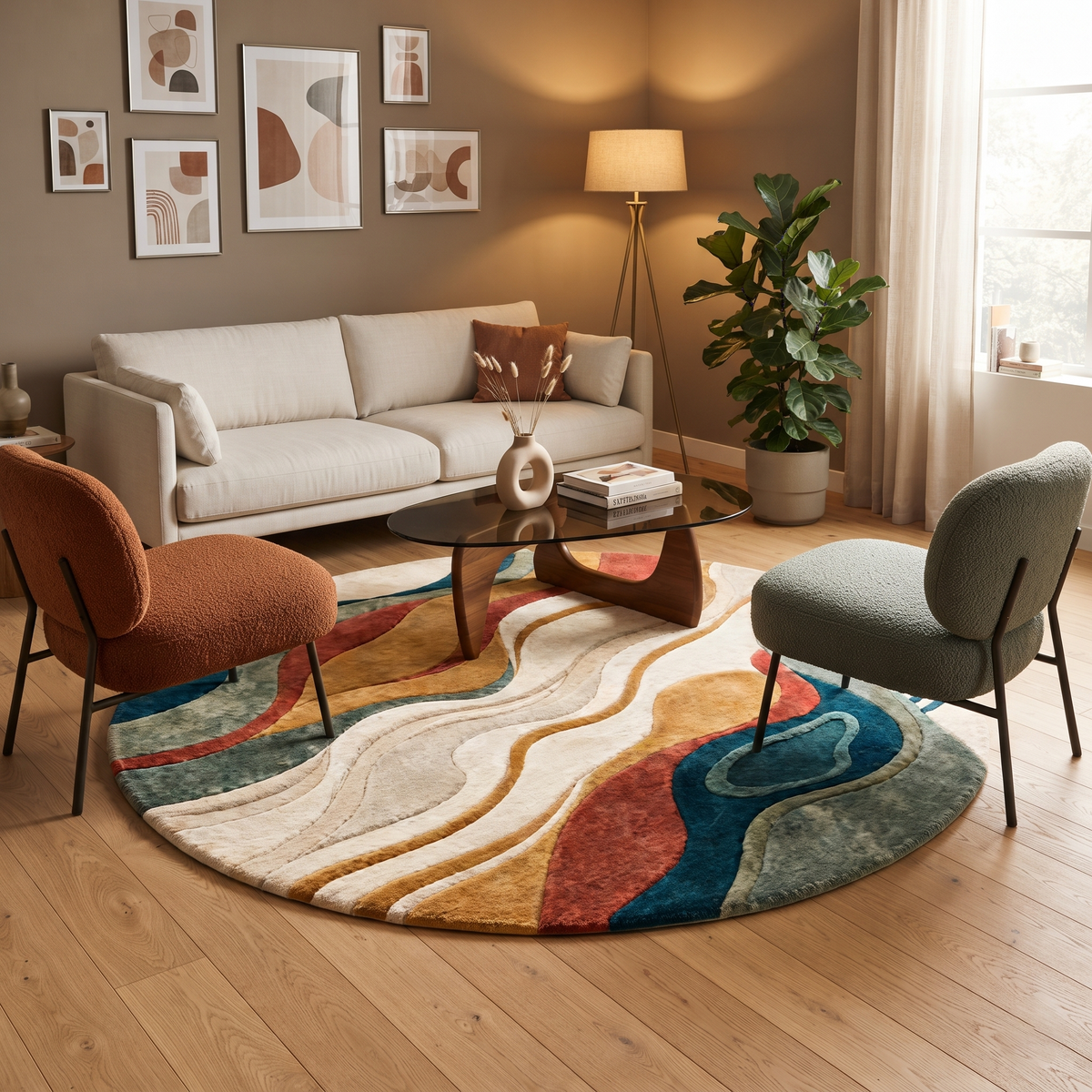 Abstract Organic Swirl Round Rug | Fluid Swirl Pattern (GG)