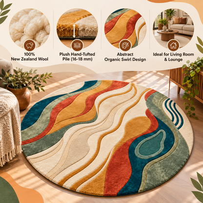Abstract Organic Swirl Round Rug | Fluid Swirl Pattern (GG)